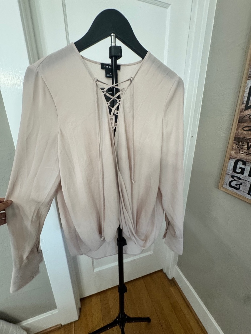 NWT Trouvé Nordstrom Tan Memoir Lace Up V-Neck Blouse - Size S